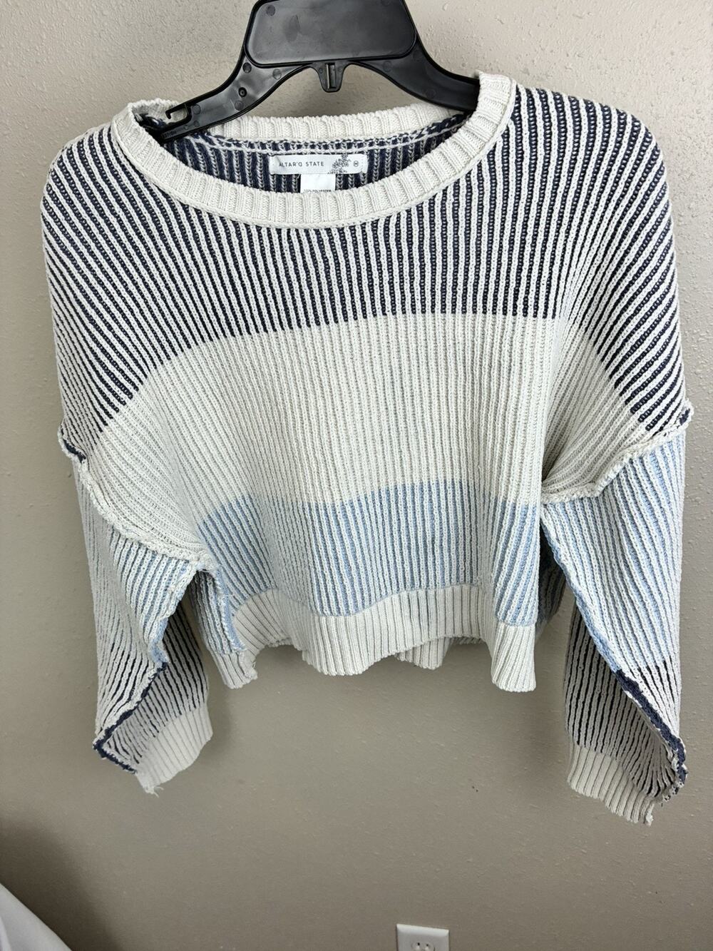 Altar'd State Blue Colorblock Rib Knit Cropped Sweater M